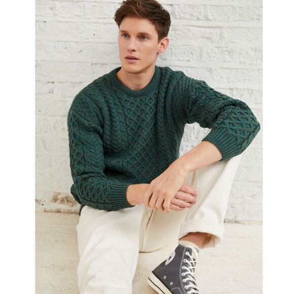 Aran Inisheer Sweater Green Wool Cable Knit Pullover Ireland Sz XL Men's - Picture 2 of 11